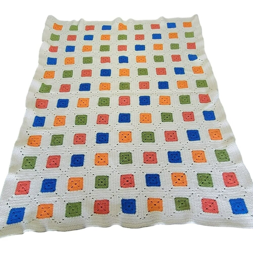 Color‎ Block Afghan Granny Square Handmade Crochet Throw Lap Blanket 47 x 60